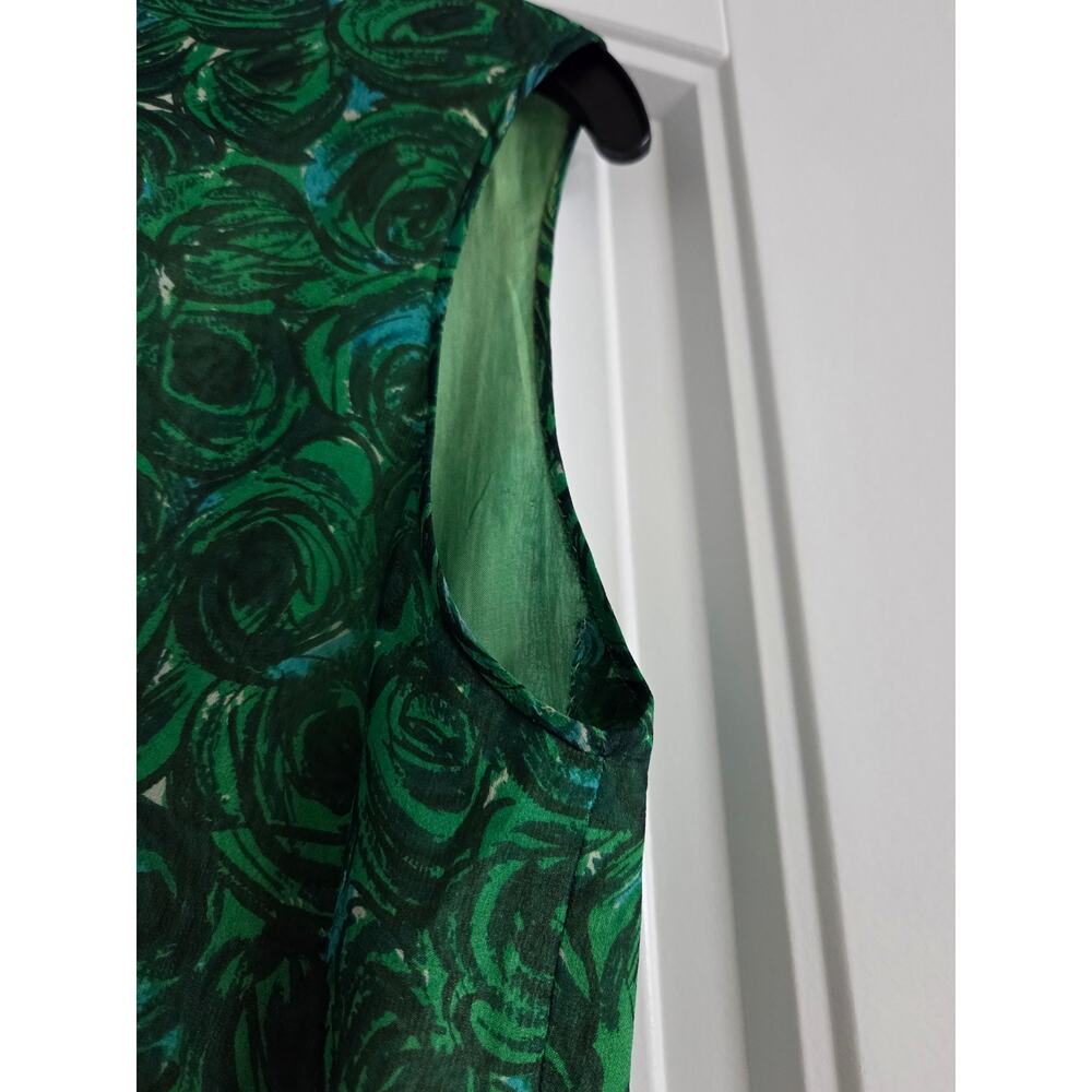 Vintage 60s Mod Psychedelic Swirl Dress Small Pockets Raw Silk Shantung Green - Picture 3 of 10